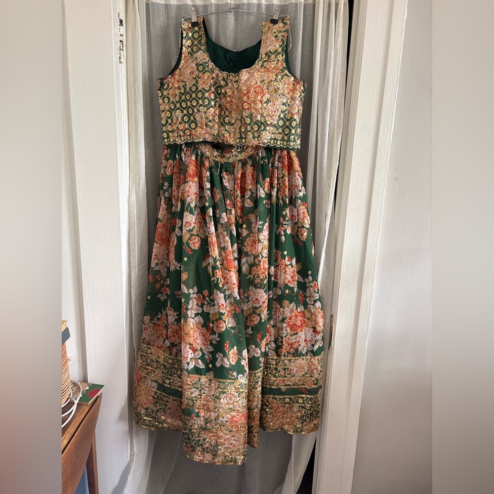 Floral Green Orange Pink Saree